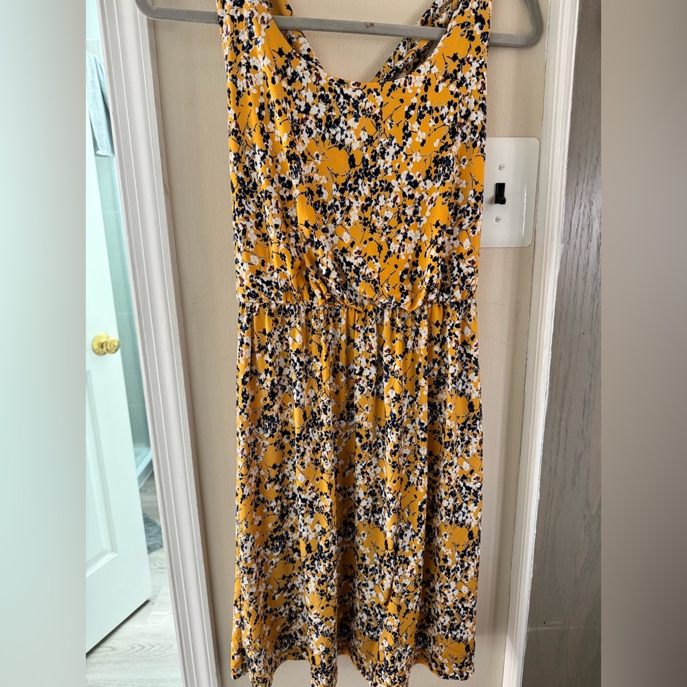 Kaileigh Yellow and Navy Floral Dress